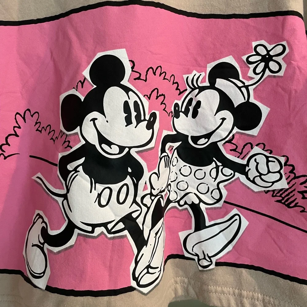 Disney Graphic Crop Sweatshirt Minnie & Micky Mouse Tan/Pink Small - Picture 4 of 7